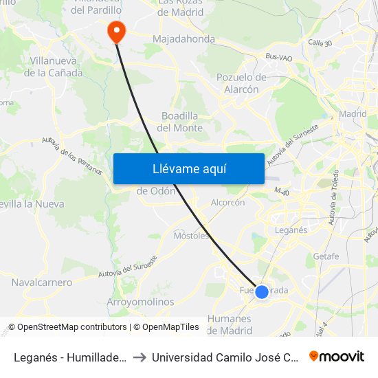 Leganés - Humilladero to Universidad Camilo José Cela map