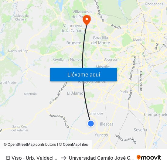El Viso - Urb. Valdeclara to Universidad Camilo José Cela map
