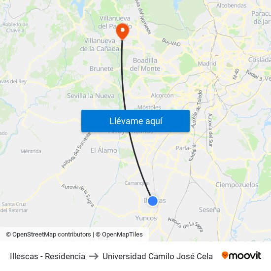 Illescas - Residencia to Universidad Camilo José Cela map