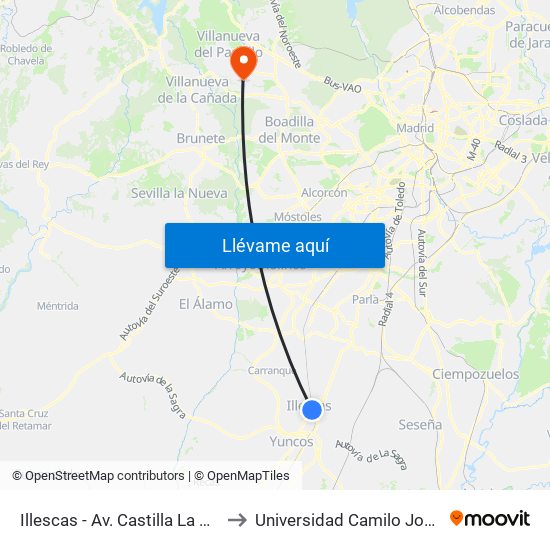 Illescas - Av. Castilla La Mancha to Universidad Camilo José Cela map
