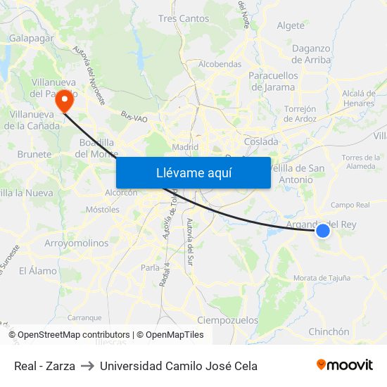 Real - Zarza to Universidad Camilo José Cela map