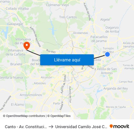 Canto - Av. Constitución to Universidad Camilo José Cela map