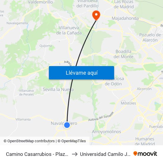Camino Casarrubios - Plaza De Toros to Universidad Camilo José Cela map