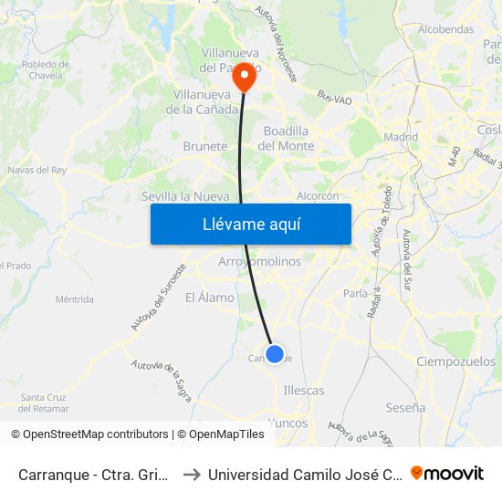 Carranque - Ctra. Griñón to Universidad Camilo José Cela map
