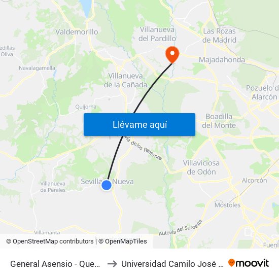 General Asensio - Quevedo to Universidad Camilo José Cela map
