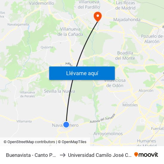 Buenavista - Canto Pelín to Universidad Camilo José Cela map