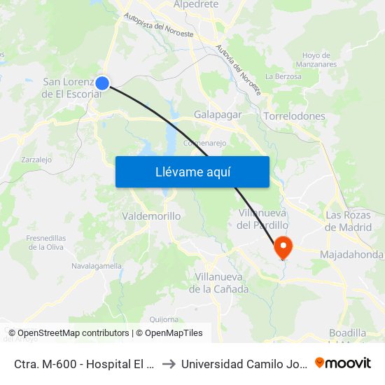 Ctra. M-600 - Hospital El Escorial to Universidad Camilo José Cela map