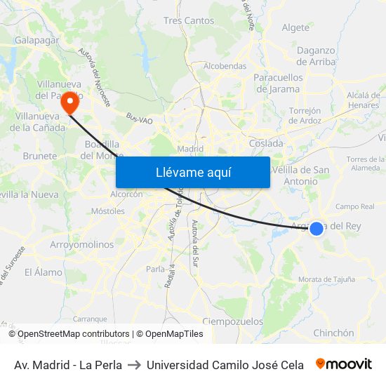 Av. Madrid - La Perla to Universidad Camilo José Cela map