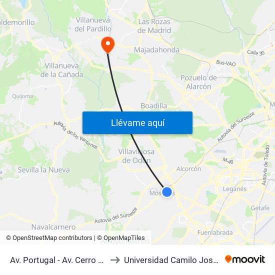 Av. Portugal - Av. Cerro Prieto to Universidad Camilo José Cela map