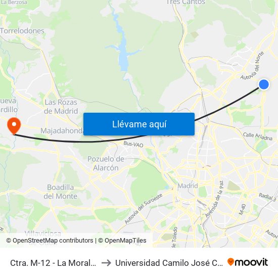 Ctra. M-12 - La Moraleja to Universidad Camilo José Cela map