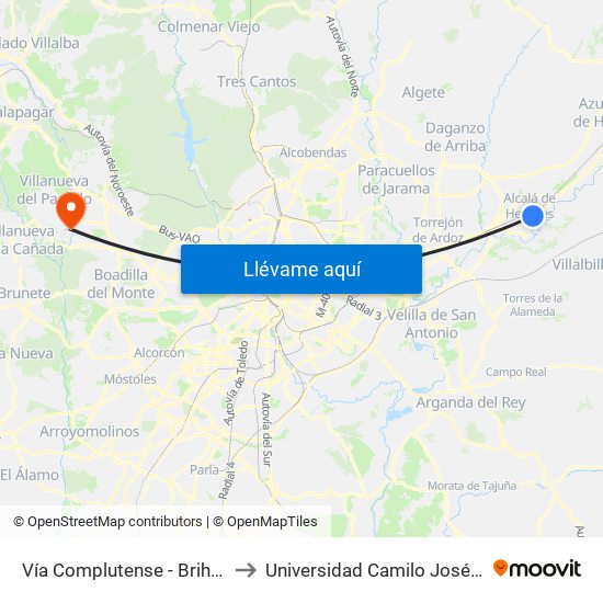 Vía Complutense - Brihuega to Universidad Camilo José Cela map