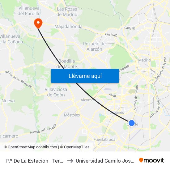 P.º De La Estación - Terradas to Universidad Camilo José Cela map