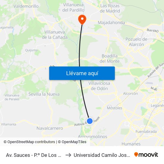 Av. Sauces - P.º De Los Olivos to Universidad Camilo José Cela map