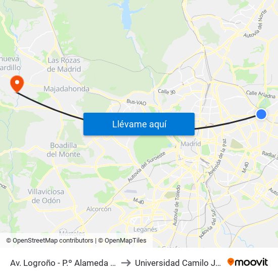 Av. Logroño - P.º Alameda De Osuna to Universidad Camilo José Cela map