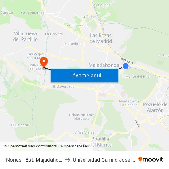 Norias - Est. Majadahonda to Universidad Camilo José Cela map