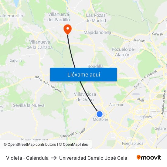 Violeta - Caléndula to Universidad Camilo José Cela map