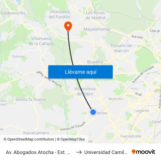 Av. Abogados Atocha - Est. Móstoles El Soto to Universidad Camilo José Cela map
