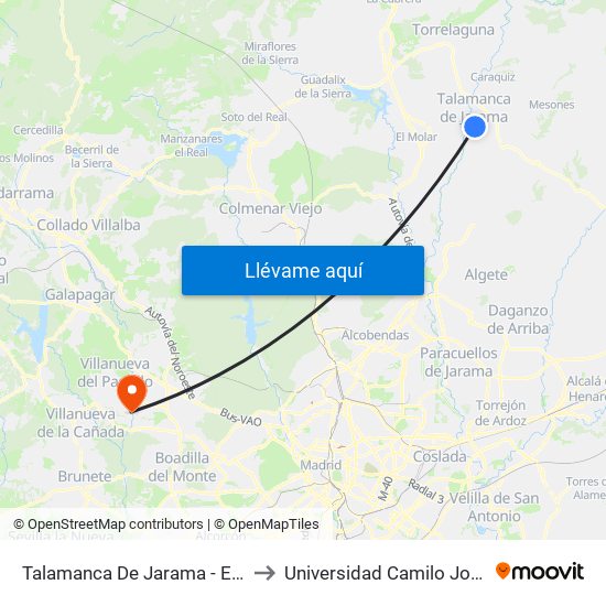 Talamanca Del Jarama - Escuelas to Universidad Camilo José Cela map