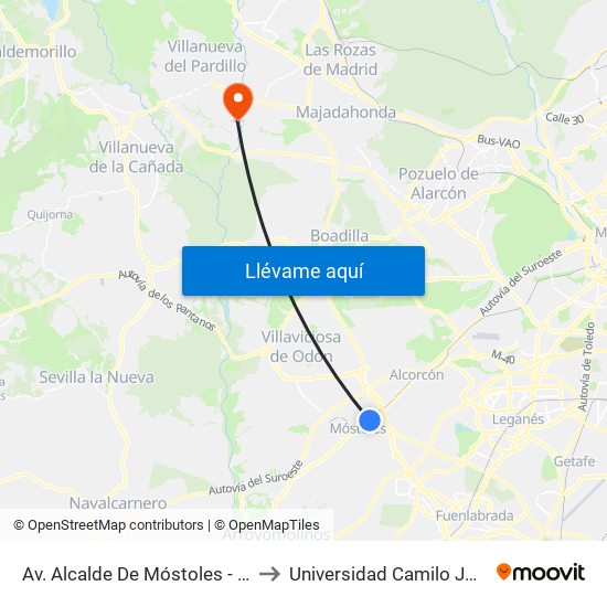 Av. Alcalde De Móstoles - Bécquer to Universidad Camilo José Cela map