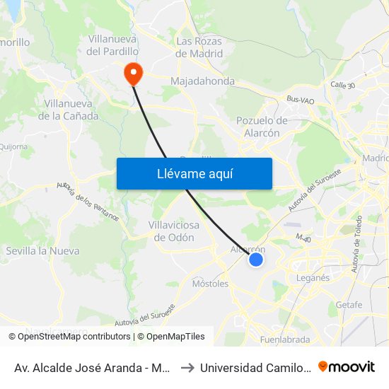 Av. Alcalde José Aranda - Maestro Victoria to Universidad Camilo José Cela map