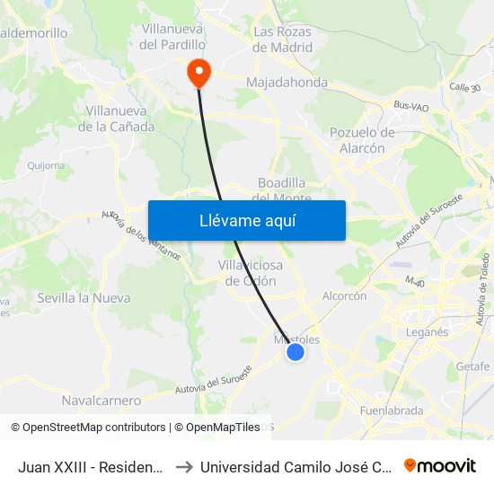 Juan XXIII - Residencia to Universidad Camilo José Cela map