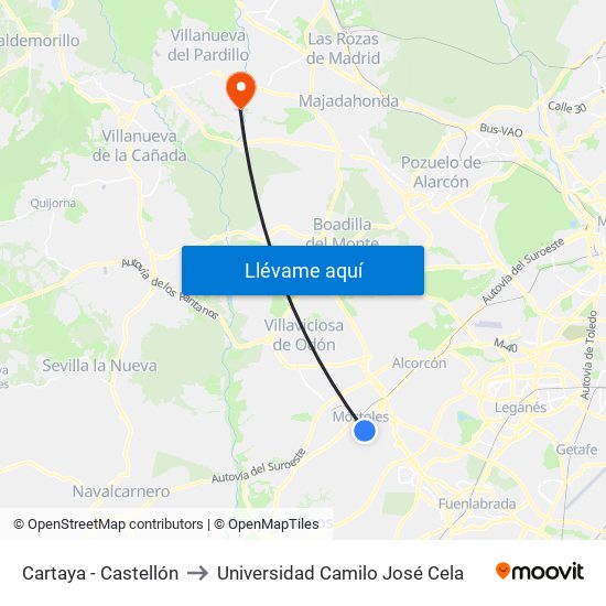Cartaya - Castellón to Universidad Camilo José Cela map