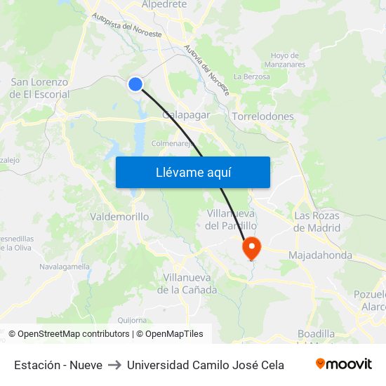 Estación - Nueve to Universidad Camilo José Cela map