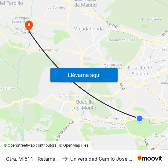 Ctra. M-511 - Retamares to Universidad Camilo José Cela map