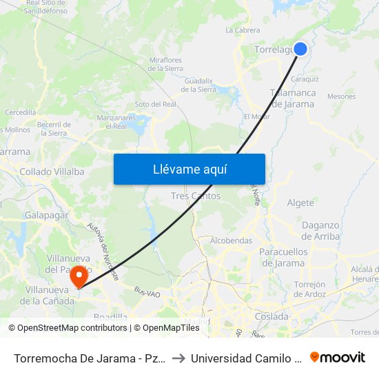 Torremocha De Jarama - Pza. Comercio to Universidad Camilo José Cela map