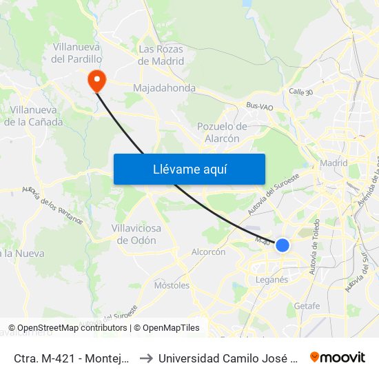 Ctra. M-421 - Montejano to Universidad Camilo José Cela map