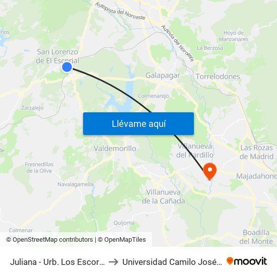 Juliana - Urb. Los Escoriales to Universidad Camilo José Cela map