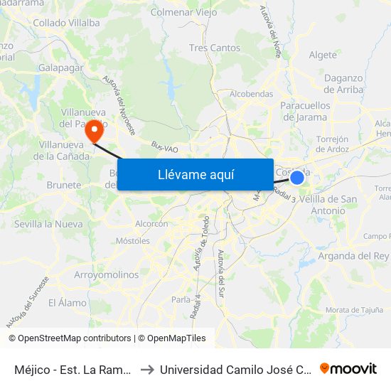 Méjico - Est. La Rambla to Universidad Camilo José Cela map