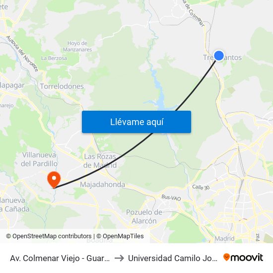 Av. Colmenar Viejo - Guardia Civil to Universidad Camilo José Cela map