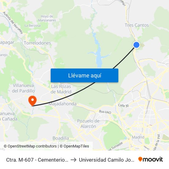 Ctra. M-607 - Cementerio La Paz to Universidad Camilo José Cela map