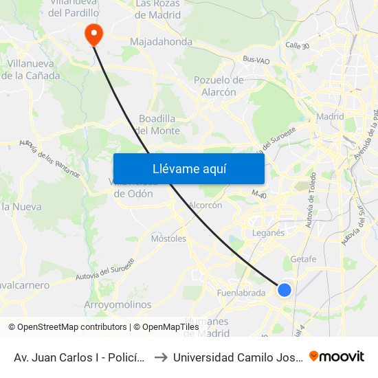 Av. Juan Carlos I - Policía Local to Universidad Camilo José Cela map