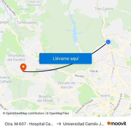 Ctra. M-607 - Hospital Cantoblanco to Universidad Camilo José Cela map
