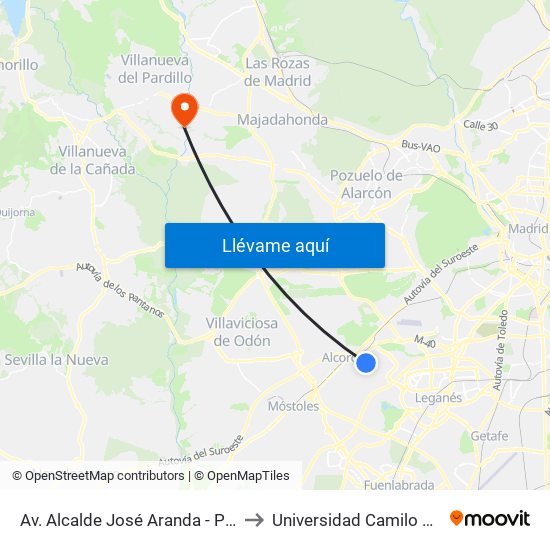 Av. Alcalde José Aranda - Porto Cristo to Universidad Camilo José Cela map