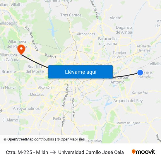 Ctra. M-225 - Milán to Universidad Camilo José Cela map
