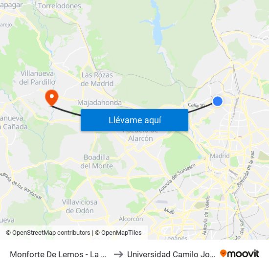Monforte De Lemos - La Vaguada to Universidad Camilo José Cela map