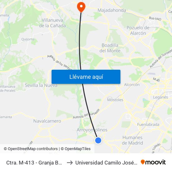 Ctra. M-413 - Granja Bovina to Universidad Camilo José Cela map