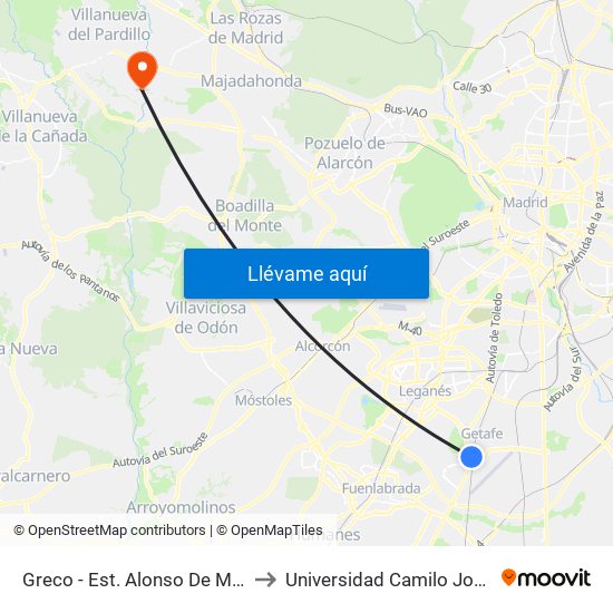 Greco - Est. Alonso De Mendoza to Universidad Camilo José Cela map