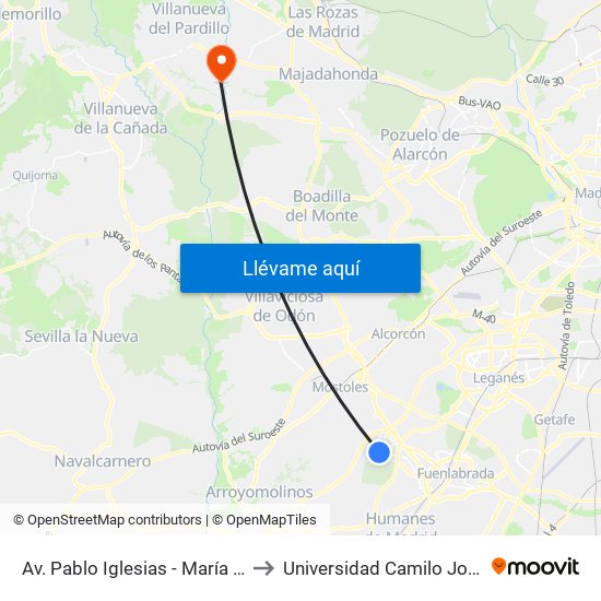 Av. Pablo Iglesias - María Moliner to Universidad Camilo José Cela map