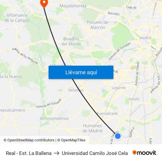 Real - Est. La Ballena to Universidad Camilo José Cela map