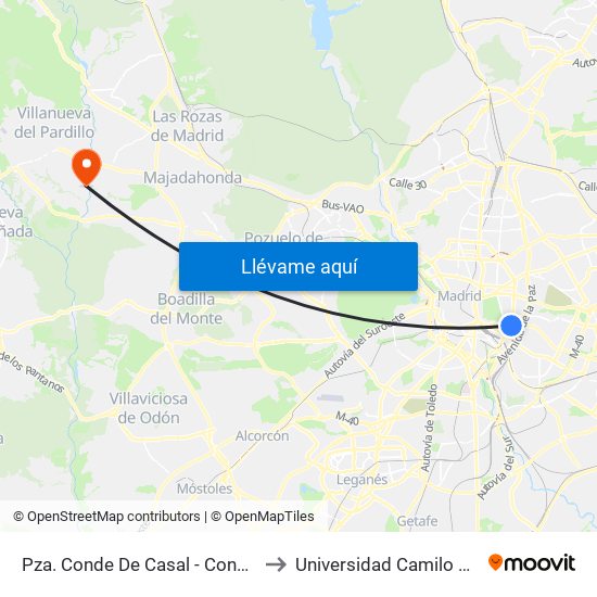 Pza. Conde De Casal - Conde De Casal to Universidad Camilo José Cela map