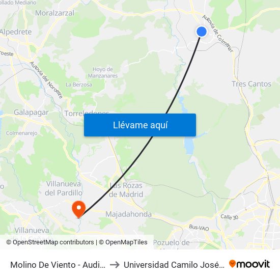 Molino De Viento - Auditorio to Universidad Camilo José Cela map