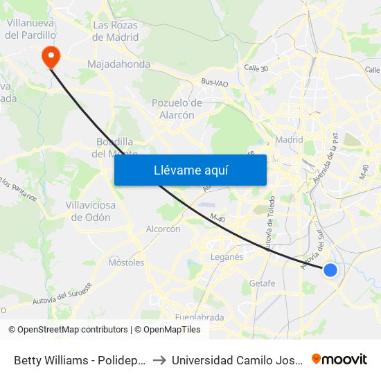 Betty Williams - Polideportivo to Universidad Camilo José Cela map