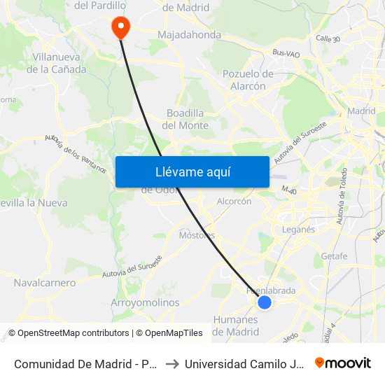 Comunidad De Madrid - Panaderas to Universidad Camilo José Cela map