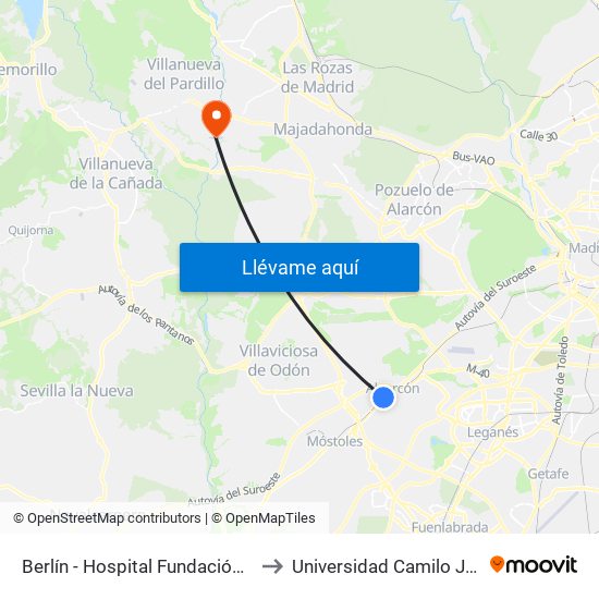 Berlín - Hospital Fundación Alcorcón to Universidad Camilo José Cela map