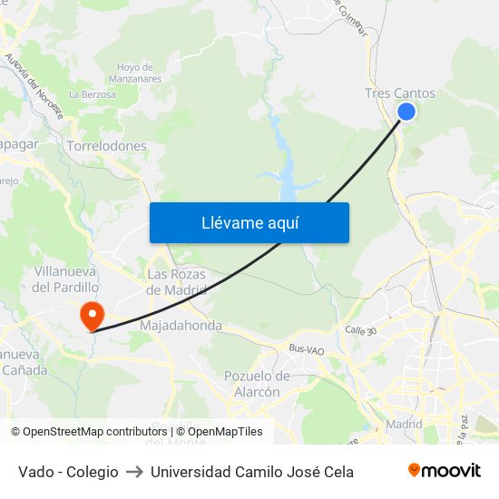 Vado - Colegio to Universidad Camilo José Cela map