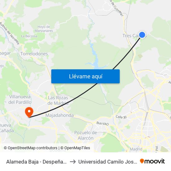 Alameda Baja - Despeñaperros to Universidad Camilo José Cela map